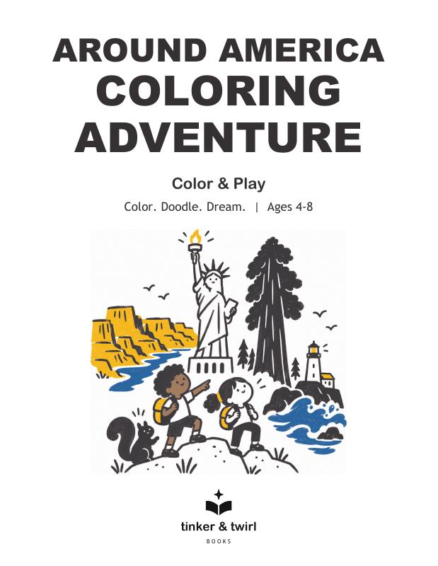 Around America Coloring Adventure cover, ages 4–8