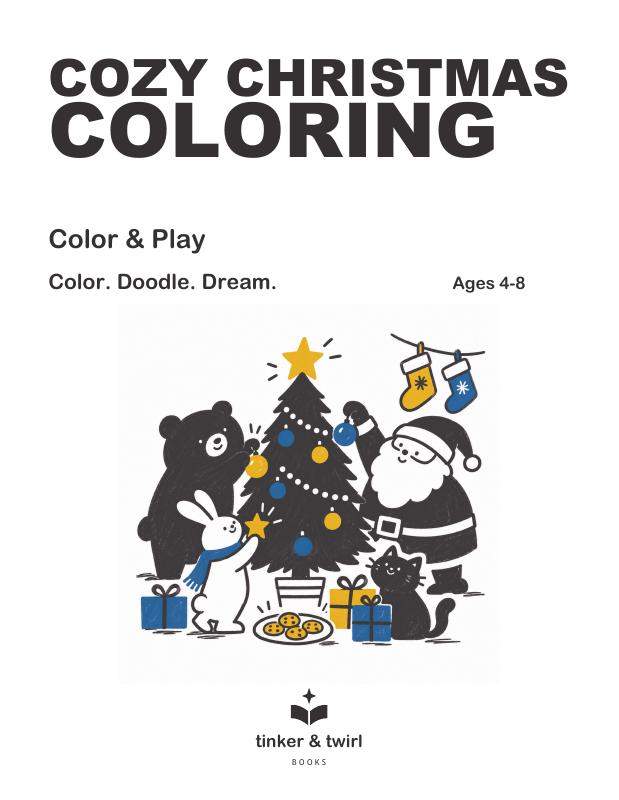 Cozy Christmas Coloring cover, ages 4–8